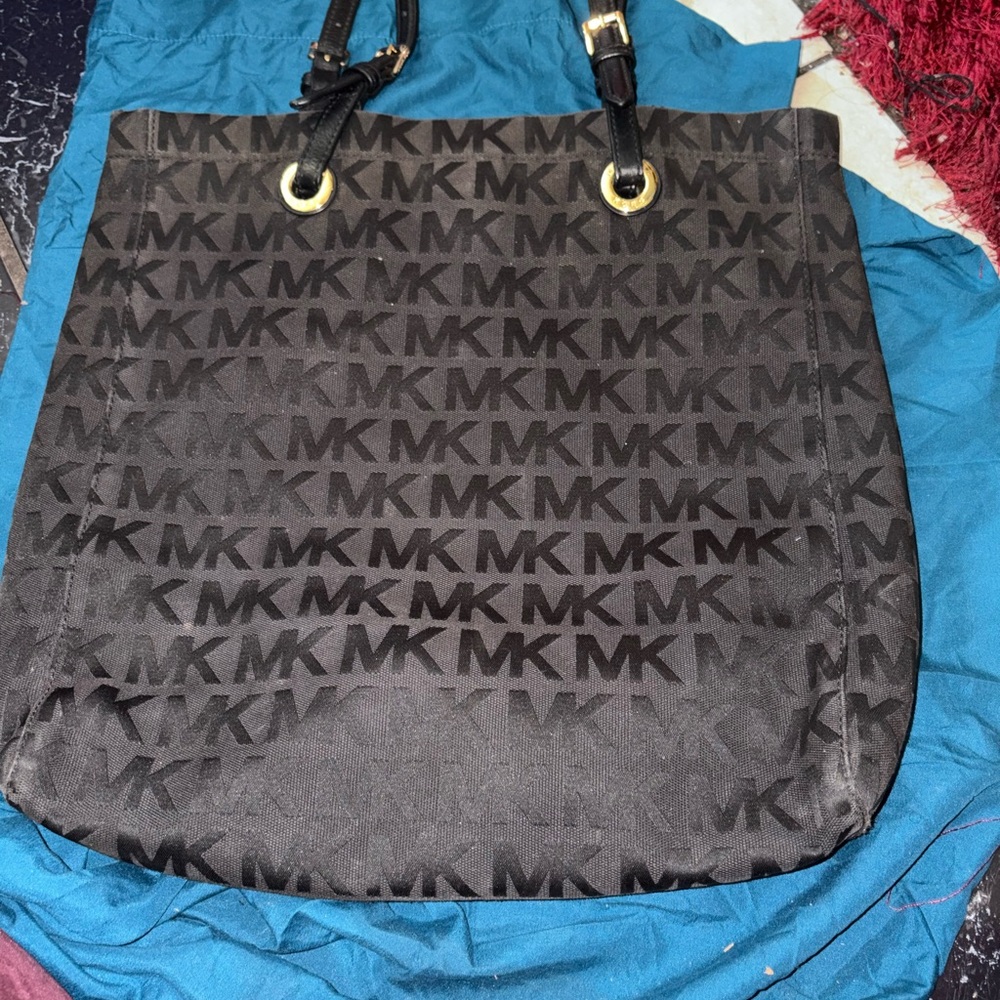 Michael Kors Black MK Logo Tote with Gold-Tone Accents